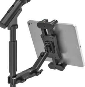 Držiak na tablet pre mikrofónový stojan, otočný o 360° držiak na iPad, držiak na mikrofón, nastaviteľný stojan na tablet a mikrofón pre iPad Pro, Mini, Air, smartfóny a tablety s uhlopriečkou 4,7–13,5"