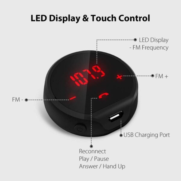Avantree CK310 Bluetooth FM vysielač do auta, bezdrôtový rádiový adaptér, sada hands-free zariadenia s lepiacou podložkou, automatické zapnutie/vypnutie, výdrž batérie 7 hodín, dobíjateľný, stereo prijímač pre hudbu a hovory