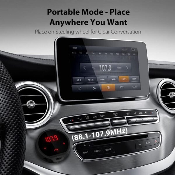Avantree CK310 Bluetooth FM vysielač do auta, bezdrôtový rádiový adaptér, sada hands-free zariadenia s lepiacou podložkou, automatické zapnutie/vypnutie, výdrž batérie 7 hodín, dobíjateľný, stereo prijímač pre hudbu a hovory
