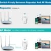 WLAN zosilňovač, WLAN opakovač 1200 Mbit/s, dvojpásmový WiFi zosilňovač 5 GHz a 2,4 GHz, WiFi opakovač so 4 režimami, kompatibilný so všetkými zariadeniami WLAN, podpora 35 zariadení, 4 antény