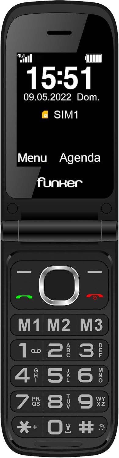 Mobilný telefón Funker C150 Comfort 4G s podporou 4G a VoLTE, s odklápacím krytom, určený pre seniorov, veľké tlačidlá, jednoduché ovládanie, tlačidlo SOS, USB-C, 3 priame pamäťové miesta, 2000 kontaktov, nabíjací stojan, čierna farba