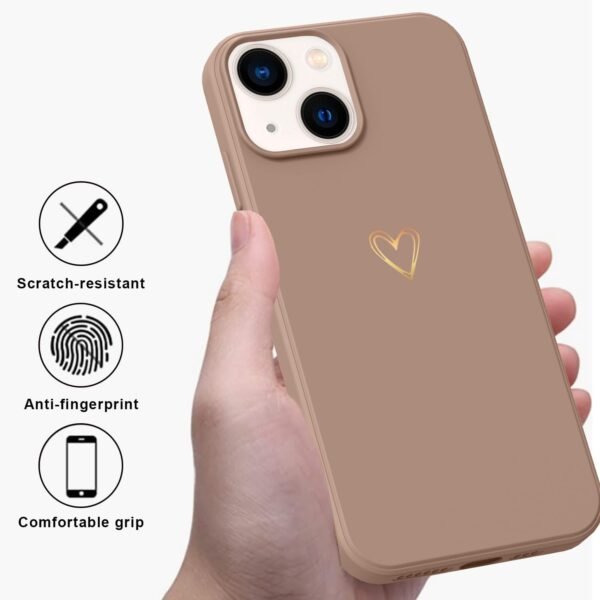 pre puzdro na iPhone 14 – puzdro so zlatým srdcom z lásky, dievčenské puzdro z mäkkého silikónu, tenké, odolné proti nárazom, v odtieni sladkého zlata – ochranné puzdro Love pre iPhone 14 6,1" v hnedej farbe