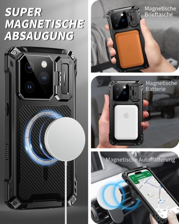 71-GFgrD5-L._AC_SL1500_.jpg Lanhiem pre iPhone 16 Pro Max – magnetické kovové puzdro na mobil s ochranou fotoaparátu, stojan, robustné, odolné proti nárazom, celé telo, ochranné puzdro spĺňajúce vojenské normy, Heavy Duty Case s