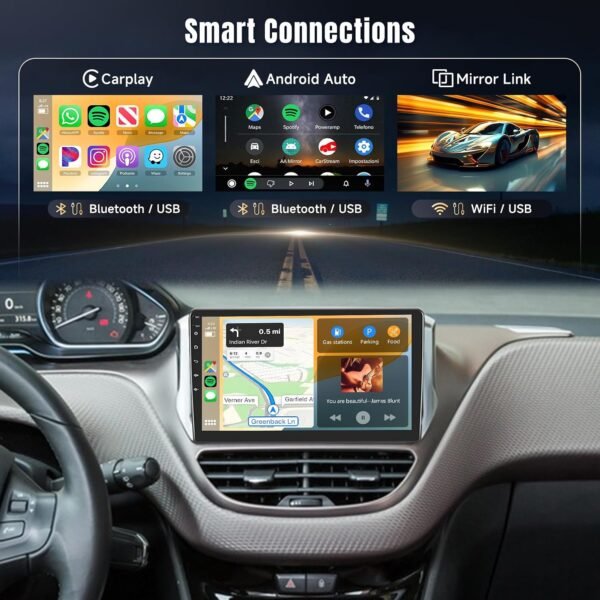Autorádio [4G+64G] pre Peugeot 208/2008 (2012–2018), 10,1-palcový dotykový displej, autorádio s Androidom 13, CarPlay, Android Auto, BT 5.0, WiFi, GPS, RDS, FM, EQ