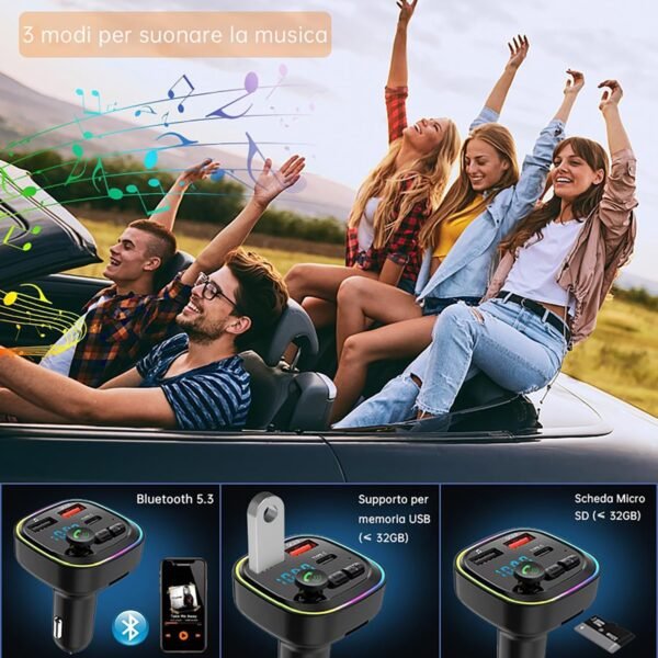 7113ggeQL8L._AC_SL1500_.jpg FM vysielač, Bluetooth 5.3, bezdrôtový adaptér do auta, QC3.0, rýchle nabíjanie, bezdrôtový prehrávač MP3, Bluetooth, 2 USB + 1 Type-C, handsfree, podporuje USB a TF kartu