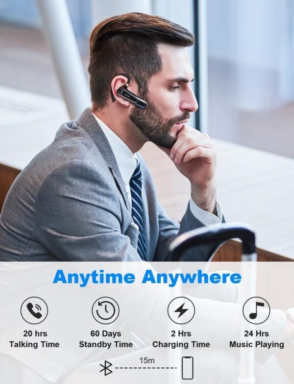 711OSsnxZ6L._AC_SL1500_.jpg New Bee Bluetooth Headset – bezdrôtová handsfree súprava s dvojitým mikrofónom, Bluetooth V5.0, s výdržou 20 hodín hovoru, funkciou stlmenia mikrofónu a možnosťou pripojenia dvoch zariadení – pre iPhone, Android a notebook