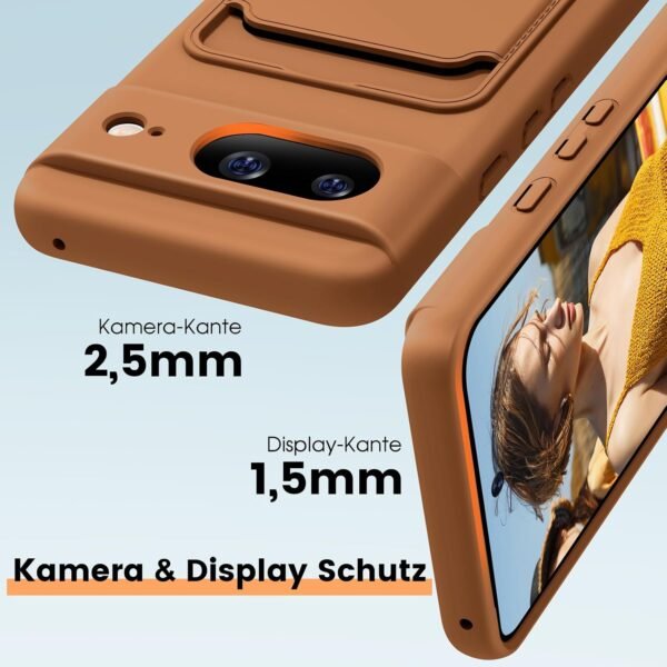 Silikónové puzdro na mobil Google Pixel 8 s remienkom, puzdro na mobil s priehradkou na karty, odnímateľná retiazka, ochranné puzdro odolné proti nárazom pre Google Pixel 8 (žltohnedé)