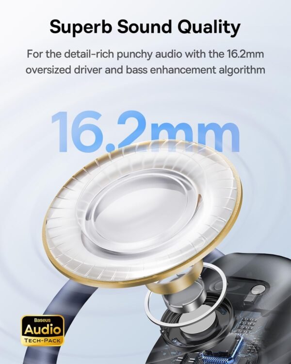 Slúchadlá Baseus Eli Sport 1 Open Ear s technológiou Bluetooth, priestorovým zvukom, silnými basmi, ultralahké, odolné proti vode podľa normy IPX4, mikrofóny s technológiou ENC, bezdrôtové slúchadlá s technológiou Bluetooth 5.3 na beh, tréning a fitness
