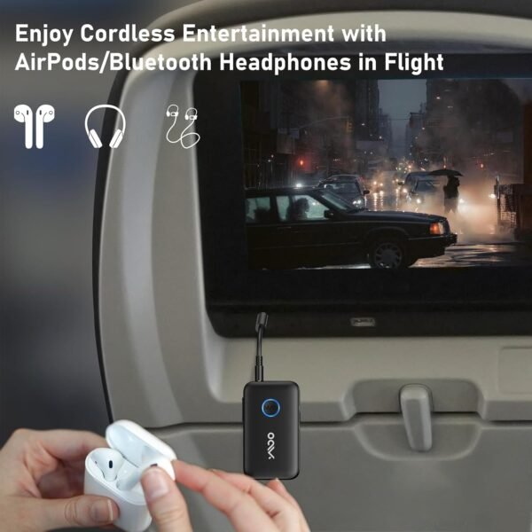 713BB4XH5RL._AC_SL1500_.jpg YMOO Bluetooth 5.3 adaptér pre TV/lietadlo na slúchadlá, 2 v 1 Bluetooth vysielač a prijímač s APTX-II, Bluetooth vysielač s 3,5 mm konektorom, rozbočovač 2 na TV audio do reproduktora, 22 hodín