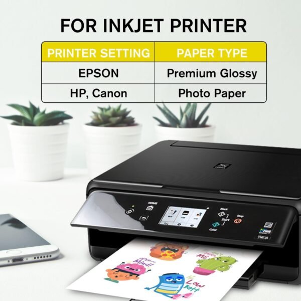 713jPWqproL._AC_SL1500_.jpg A-SUB Biely matný vysoko kvalitný vodovzdorný potlačený vinylový samolepiaci papier, samolepiace vinylové etikety pre atramentové tlačiarne, formát A4, 20 listov