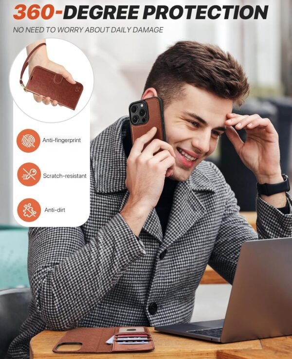 716Vq-pr9L._AC_SL1500_.jpg Puzdro OCASE pre iPhone 16 Pro (2 v 1) – kožené puzdro odolné proti nárazom, odnímateľné magnetické puzdro, remienok na ruku, bezdrôtové nabíjanie, priehradka na karty, funkcia stojana, RFID ochrana proti krádeži
