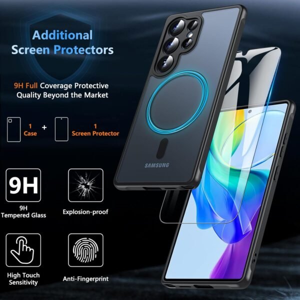 717LedE8dNL._AC_SL1500_.jpg Magnetické puzdro pre Samsung Galaxy S25 Ultra s tvrdeným sklom, puzdro s vojenskou úrovňou ochrany pre S25 Ultra s MagSafe, matná priehľadná ochranná fólia, ochranné puzdro Case Cover pre Samsung