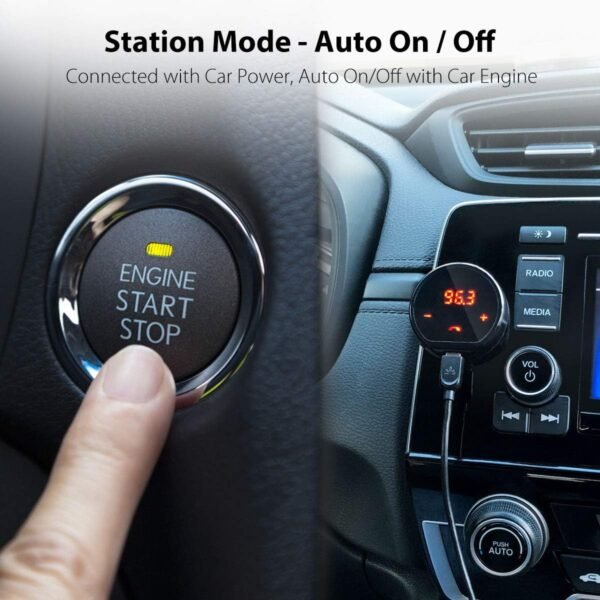 Avantree CK310 Bluetooth FM vysielač do auta, bezdrôtový rádiový adaptér, sada hands-free zariadenia s lepiacou podložkou, automatické zapnutie/vypnutie, výdrž batérie 7 hodín, dobíjateľný, stereo prijímač pre hudbu a hovory