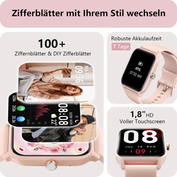 717ZU8AGXYL._AC_SL1500_.jpg Dámske inteligentné hodinky s funkciou telefónu, integrovanou Alexou, 1,8", dámske fitness hodinky s meraním srdcovej frekvencie a SpO2, monitorom stresu, krokomerom, 100 športovými režimami, IP68, vodotesné športové