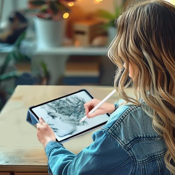 718pBOMzc5L._AC_SL1500_.jpg ProCase Puzdro pre iPad Air 13 palcov (M3/M2 2025/2024), trojité ochranné puzdro pre 13" iPad Air M3 2025/ M2 2024, tenké a ľahké Smart Cover s priehľadným matným zadným krytom – svetlo modré