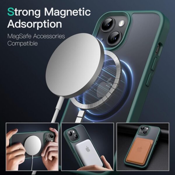 719iiDNhKEL._AC_SL1500_.jpg JETech Magnetické puzdro pre iPhone 15 (6,1 palca), kompatibilné s MagSafe, priehľadné matné puzdro na zadnú stranu telefónu, tenké puzdro odolné proti nárazom (tmavozelené)