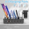 ZWOOS USB nabíjacie stanica 68 W/12 A so 6 konektormi a rýchlym nabíjaním PD 20 W pre iPhone 14/13, držiak iWatch 2 v 1, vrátane 8 káblov pre telefóny, tablety a ďalšie zariadenia
