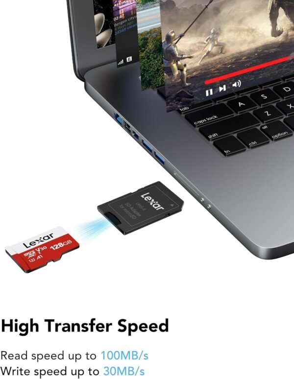71EvAQSIgL._AC_SL1500_.jpg Pamäťová karta Lexar Micro SD 128 GB, pamäťová karta Micro SD s adaptérom SD, rýchlosť čítania až 100 MB/s, UHS-I, U3, A1, V30, C10, 4K UHD microSDXC