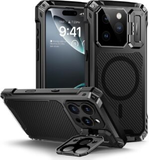 71FgkDNKSJL._AC_SL1500_.jpg Lanhiem pre iPhone 16 Pro Max – magnetické kovové puzdro na mobil s ochranou fotoaparátu, stojan, robustné, odolné proti nárazom, celé telo, ochranné puzdro spĺňajúce vojenské normy, Heavy Duty Case s