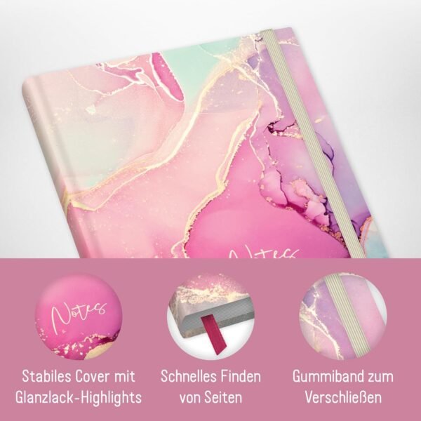 71HWKpB7qRL._AC_SL1500_.jpg Zápisník paper&you A5+ s linkami a gumičkou „Silky Pink“, 156 strán, 78 listov – ako denník, diár, zošit na poznámky – udržateľný a šetrný k životnému prostrediu
