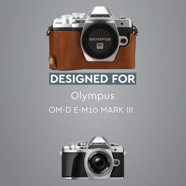 Kožená taška na fotoaparát MegaGear Ever Ready s popruhom, kompatibilná s modelom Olympus OM-D E-M10 Mark III