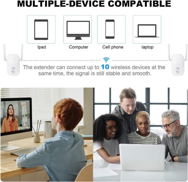 WLAN zosilňovač, WLAN opakovač 1200 Mbit/s, dvojpásmový WiFi zosilňovač 5 GHz a 2,4 GHz, WiFi opakovač so 4 režimami, kompatibilný so všetkými zariadeniami WLAN, podpora 35 zariadení, 4 antény