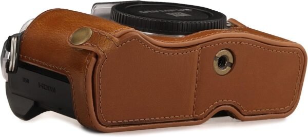 Kožená taška na fotoaparát MegaGear Ever Ready s popruhom, kompatibilná s modelom Olympus OM-D E-M10 Mark III