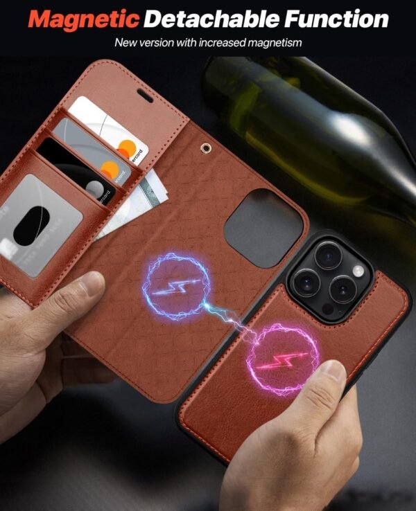 71NCKDzFQ0L._AC_SL1200_.jpg Puzdro OCASE pre iPhone 16 Pro (2 v 1) – kožené puzdro odolné proti nárazom, odnímateľné magnetické puzdro, remienok na ruku, bezdrôtové nabíjanie, priehradka na karty, funkcia stojana, RFID ochrana proti krádeži
