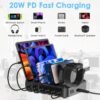 ZWOOS USB nabíjacie stanica 68 W/12 A so 6 konektormi a rýchlym nabíjaním PD 20 W pre iPhone 14/13, držiak iWatch 2 v 1, vrátane 8 káblov pre telefóny, tablety a ďalšie zariadenia