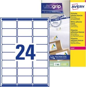 Avery L7159 – 15 kusov, 360 štítkov, umelý papier, laserové tlačové, 63,5 x 33,9 mm, biele