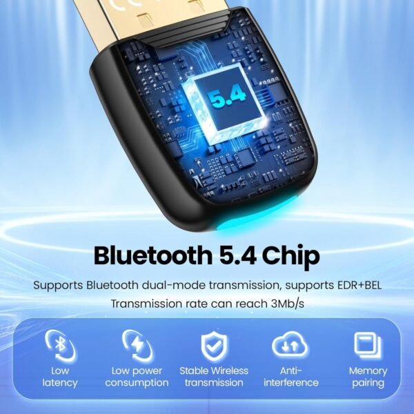 71PjfZgM7aL._AC_SL1500_.jpg Bluetooth adaptér pre PC 5.4, USB Bluetooth adaptér Dongle s nízkou latenciou, Bluetooth Stick pre PC, Plug & Play Bluetooth USB adaptér kompatibilný s Windows 11, 10, 8.1, 7, Bluetooth pre PC, stolný počítač a notebook