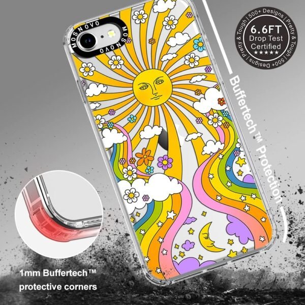 MOSNOVO Puzdro pre iPhone SE/iPhone 8/iPhone 7 – priehľadné, tenké, odolné proti nárazom, puzdro na mobil z TPU + PC, [ochrana proti pádu/poškriabaniu z 6,6 stôp] – psychedelické umenie 70. rokov Groove