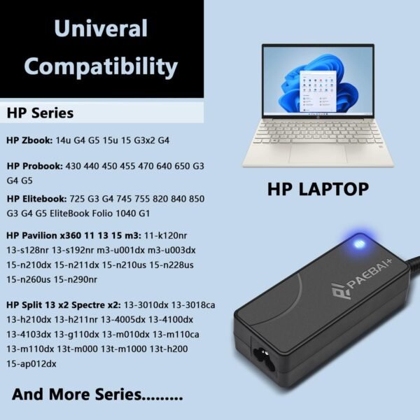 65 W nabíjací kábel a sieťový adaptér pre notebooky HP Pavilion x360 11, 14, 15, Envy x360 13, 15, 17, Elitebook 840, 850, G3, G4, ProBook 450, 650, G5, G6, Spectre X2, nabíjačka pre PC 19,5 V, 3,33 A, 4,33 A, 4,5 × 3,5, 0