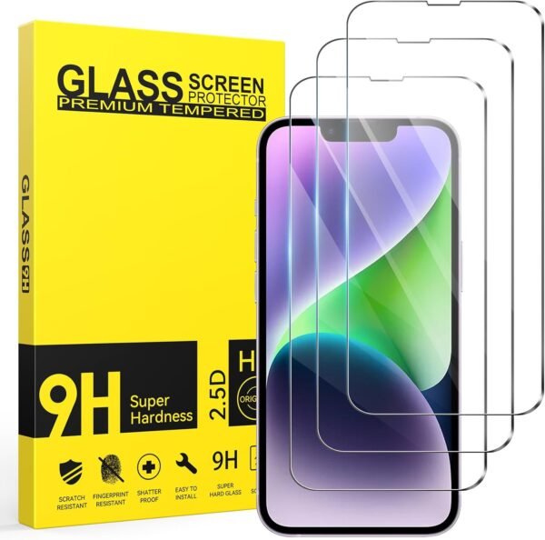 3 ks pancierového ochranného skla pre iPhone 14, ochranná fólia, iPhone 14 (6,1 palca), pancierová fólia, tvrdosť 9H, HD ochrana displeja, odolná proti poškriabaniu, bez bubliniek, ultra číra.