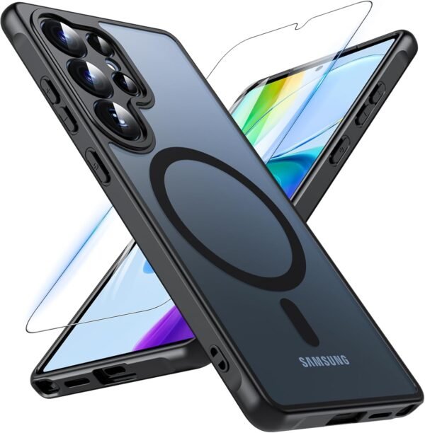 71SmViytlbL._AC_SL1500_.jpg Magnetické puzdro pre Samsung Galaxy S25 Ultra s tvrdeným sklom, puzdro s vojenskou úrovňou ochrany pre S25 Ultra s MagSafe, matná priehľadná ochranná fólia, ochranné puzdro Case Cover pre Samsung