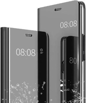 71TwyAvjdKL._AC_SL1500_.jpg Puzdro NEINEI pre Samsung Galaxy A54 5G, luxusné puzdro s zrkadlom a funkciou stojana, priehľadné puzdro z PC/PU odolné proti nárazom, ochranné puzdro, Smart Clear View Case Cover, čierne