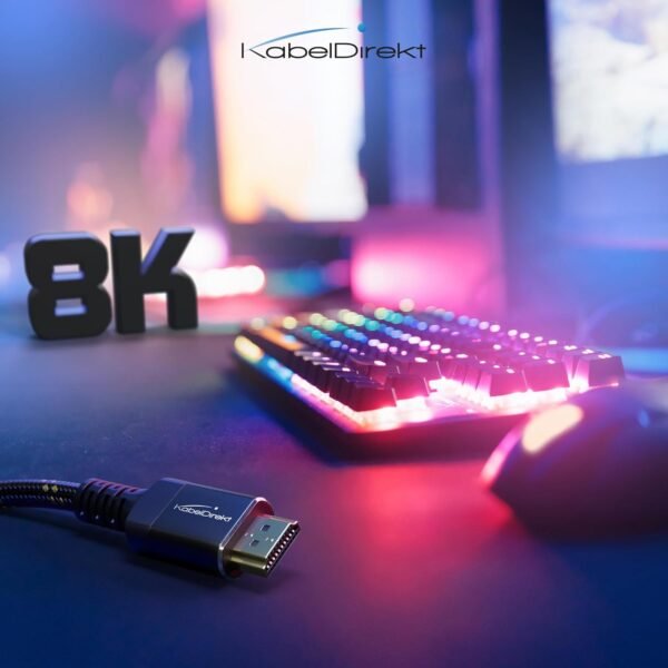 71UDK7YUZOL._SL1500_.jpg KabelDirekt – Kábel HDMI 2.1 8K/4K – 3 m – nerozbitný kovový konektor a opletenie (8K pri 60 Hz, Ultra High Speed/48 G, najnovší štandard, ideálny pre PS5/Xbox, monitor/TV/projektor, čierny)