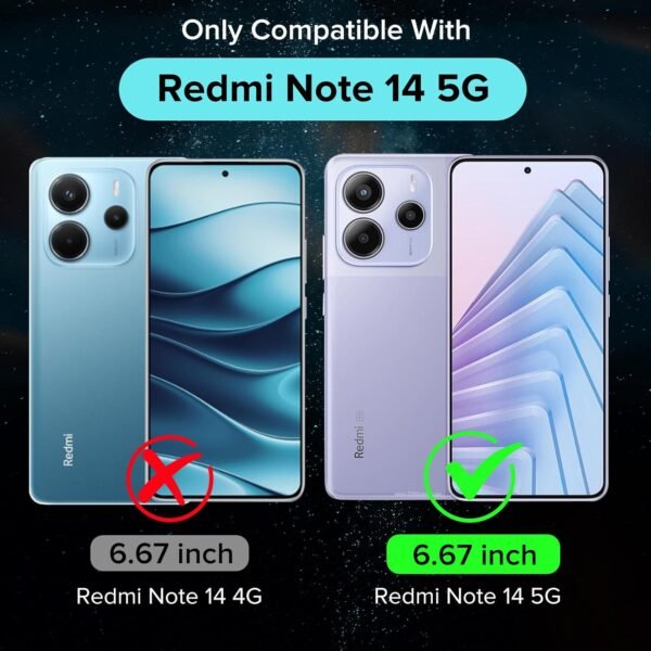 ivoler Priehľadné puzdro pre Xiaomi Redmi Note 14 5G, ktoré nikdy nežltne (nie je určené pre Redmi Note 14 4G), 1 puzdro na mobil s 2 kusmi pancierového ochranného skla, nárazuvzdorné priehľadné ochranné puzdro, tenké