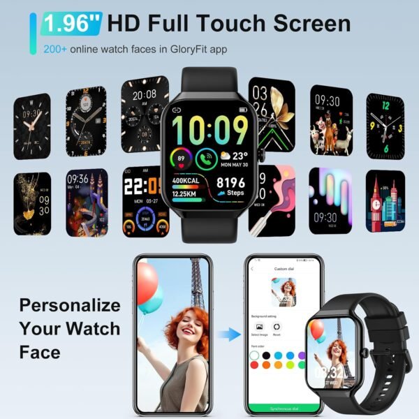 71Va-ePoML._AC_SL1500_.jpg Inteligentné hodinky, dámske, pánske s funkciou telefónu, 1,96" HD dotykové fitness hodinky s meraním pulzu a analýzou spánku, fitness tracker, inteligentné hodinky s viac ako 113 športovými režimami, vodotesnosť IP68,