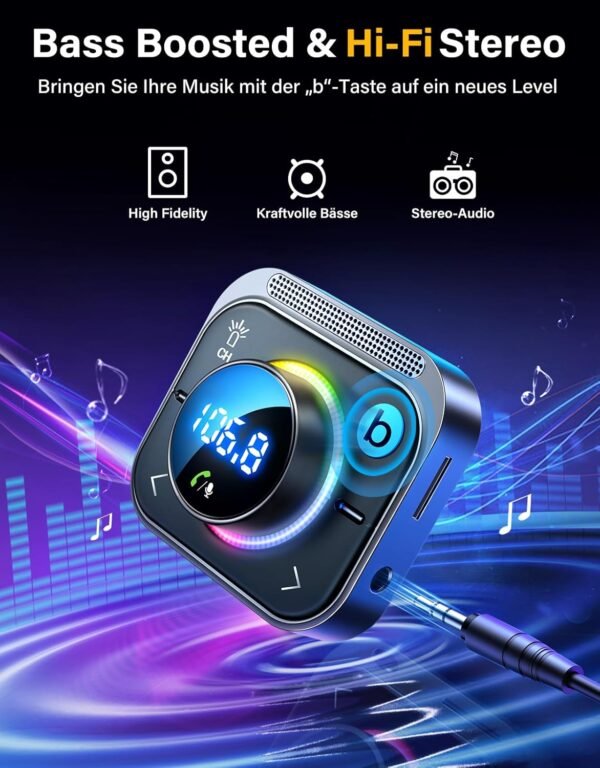 71WcnEGCKNL._AC_SL1500_.jpg JOYROOM 66 W Bluetooth 5.4 adaptér do auta 【Bass Boosted & Hi-Fi】 Hudobný FM vysielač do auta s Bluetooth 【30 W PD & 2 × 18 W QC 3.0】 Handsfree zariadenie, nabíjačka do zapaľovača, podpora Aux a TF karty