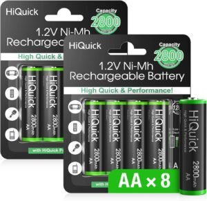 71Y8vvqWvmL._AC_SL1500_.jpg Batérie HiQuick AA, Mignon AA Ni-MH 2800 mAh, dobíjateľné batérie AA s 1200 cyklami, nízke samovybíjanie, vrátane predajného obalu a 8 ks batérií