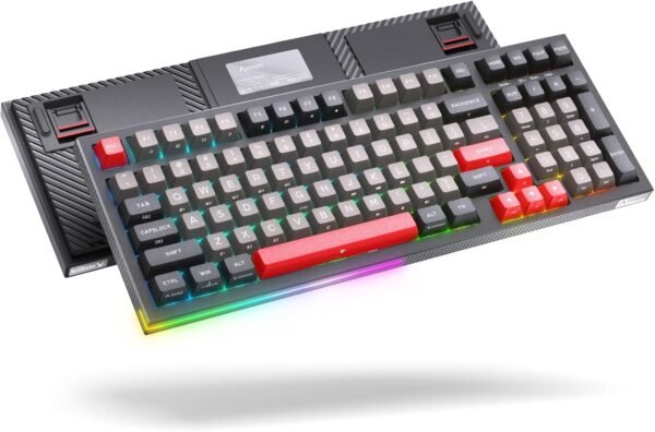 KEMOVE K68 60 % herná bezdrôtová klávesnica, 2,4 GHz / Bluetooth / USB s káblom – mechanická herná klávesnica s funkciou Hotswap a spínačmi Gateron Red, rozloženie QWERTY, RGB klávesnica pre PC – čierna