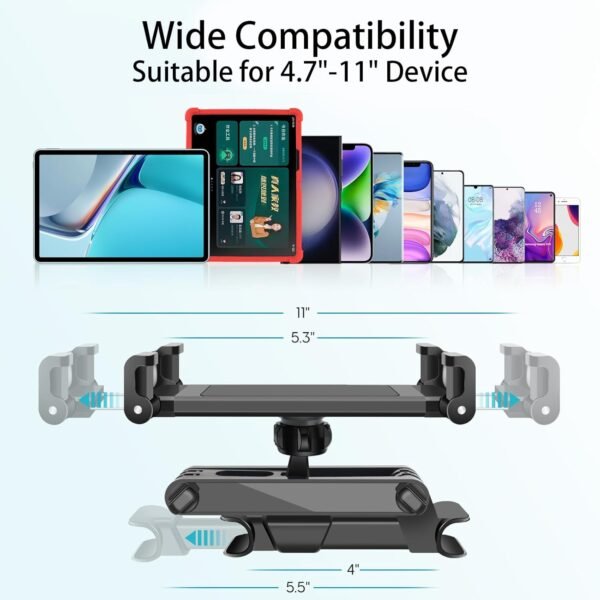 71Z59iDCSoL._AC_SL1500_.jpg Držiak na tablet do auta, držiak na iPad na opierku hlavy do auta, otočný o 360° s výsuvnou tyčou, univerzálny držiak na opierku hlavy pre Samsung Tab, iPad, Switch a zariadenia s uhlopriečkou 4,7–11 palcov, držiaky na tablety do auta