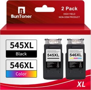71ZGhtPaXlL._AC_SL1500_.jpg BunToner PG-545 546 XL – kompatibilné s tonermi do tlačiarne Canon 545 546 XL Multipack pre Canon Pixma MX495 TR4550, kazety pre Canon TR4551 TS3150, náplne do tlačiarne (čierna, farebná, balenie 2 ks)