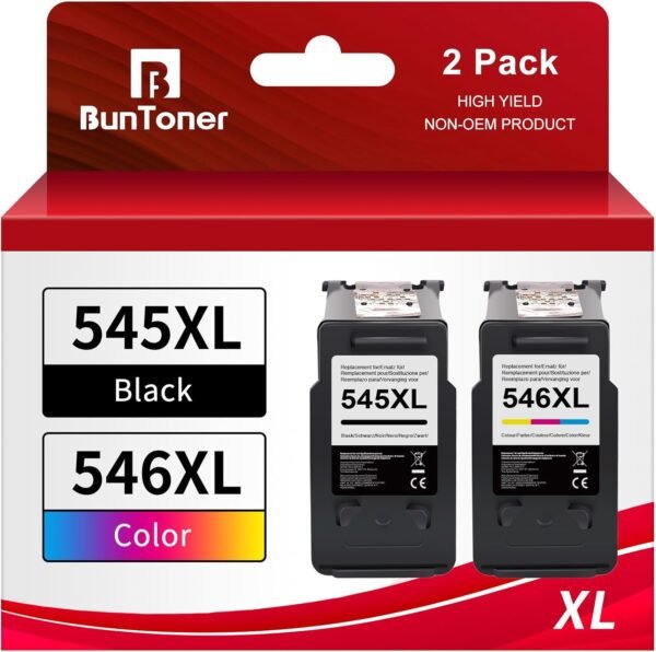 71ZGhtPaXlL._AC_SL1500_.jpg BunToner PG-545 546 XL – kompatibilné s tonermi do tlačiarne Canon 545 546 XL Multipack pre Canon Pixma MX495 TR4550, kazety pre Canon TR4551 TS3150, náplne do tlačiarne (čierna, farebná, balenie 2 ks)