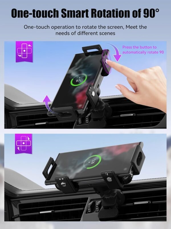 Držiak na mobilný telefón do auta pre Galaxy Z Fold/Flip s funkciou nabíjania, podporuje rýchle nabíjanie Qi 15 W s automatickým otočením o 90°, kompatibilný s modelmi Samsung Galaxy Z Fold/Z Flip 7/6/5/4/3/2, S25/S24