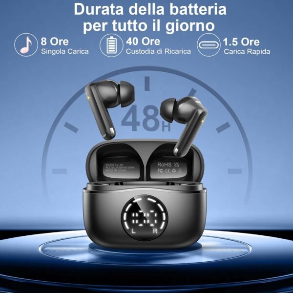 71bz4q9chL._AC_SL1500_.jpg Bluetooth slúchadlá, bezdrôtové slúchadlá 2025, Bluetooth 5.4, slúchadlá do uší so 4 mikrofónmi a funkciou ENC Noise Cancelling, výdrž 48 hodín, Hi-Fi stereo, vodotesnosť IP7, slúchadlá na jogu / cestovanie / prácu