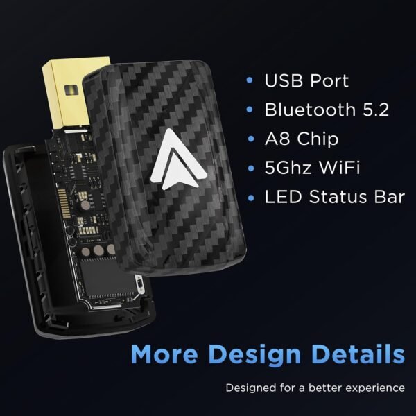 71cLPEx7htL._AC_SL1500_.jpg Bezdrôtový adaptér Android Auto U2A-L9 2025 premení káblové pripojenie Android Auto na bezdrôtové, kompatibilný s Androidom 11–16, pozlátený USB-C/A, 5 GHz WiFi, čierny