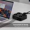 3 m predlžovací kábel, JSVER – viacnásobná zásuvková lišta so 4 priehradkami, 3 portmi USB A a 1 portom USB C, rozbočovač so vypínačom, montáž na stenu, prepäťová ochrana, predlžovací kábel pre domácnosť a kanceláriu, čierny