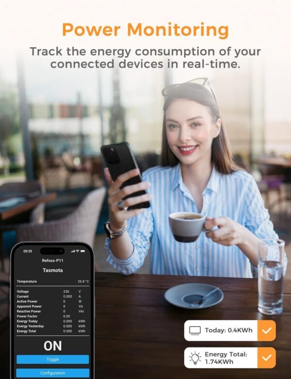 Refoss Tasmota zásuvka s meraním spotreby energie pre elektromery, zásuvka Mini ESP8266, kompatibilná s Home Assistant, ioBroker, MQTT, Domoticz, OpenHAB, ZWAVE, 16 A, 2,4 GHz